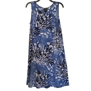 Clara Sun Woo Printed Shift Dress Size XS Blue Stretch Knit‎ Sleeveless Midi